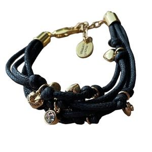 JUICY COUTURE Womens Black Corded Gold Charm Bracelet